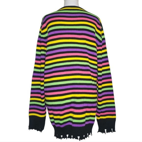 Killstar Rainbow Warrior Striped Knit Jumper Sweater Distressed Hem & Cuffs MD - Picture 8 of 15